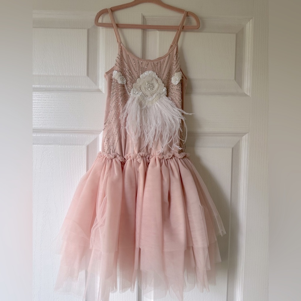 Tutu du monde pink girls layered tutu dress with feather detail